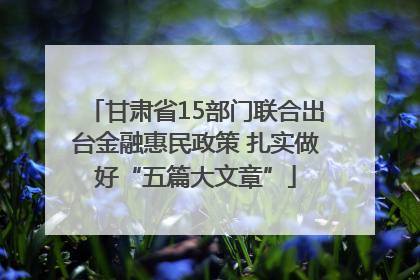 甘肃省15部门联合出台金融惠民政策 扎实做好“五篇大文章”