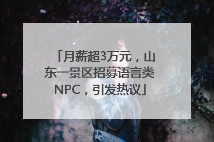 月薪超3万元，山东一景区招募语言类NPC，引发热议